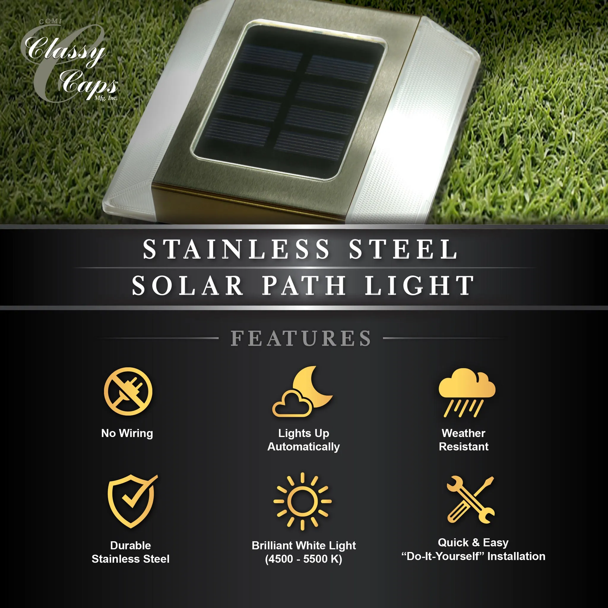 Solar Path Light - Classy Caps Stainless Steel, LED, SL499