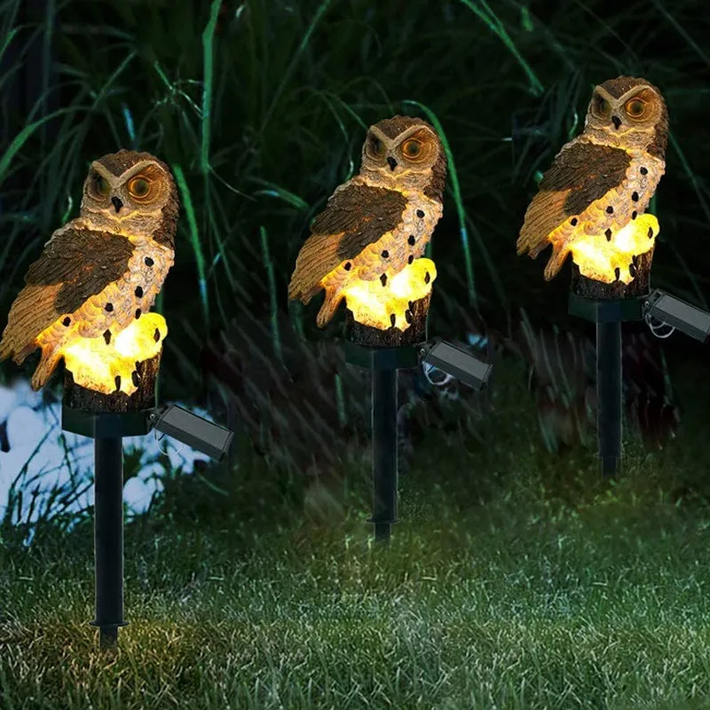 Solar powered owl lawn light for garden decoration