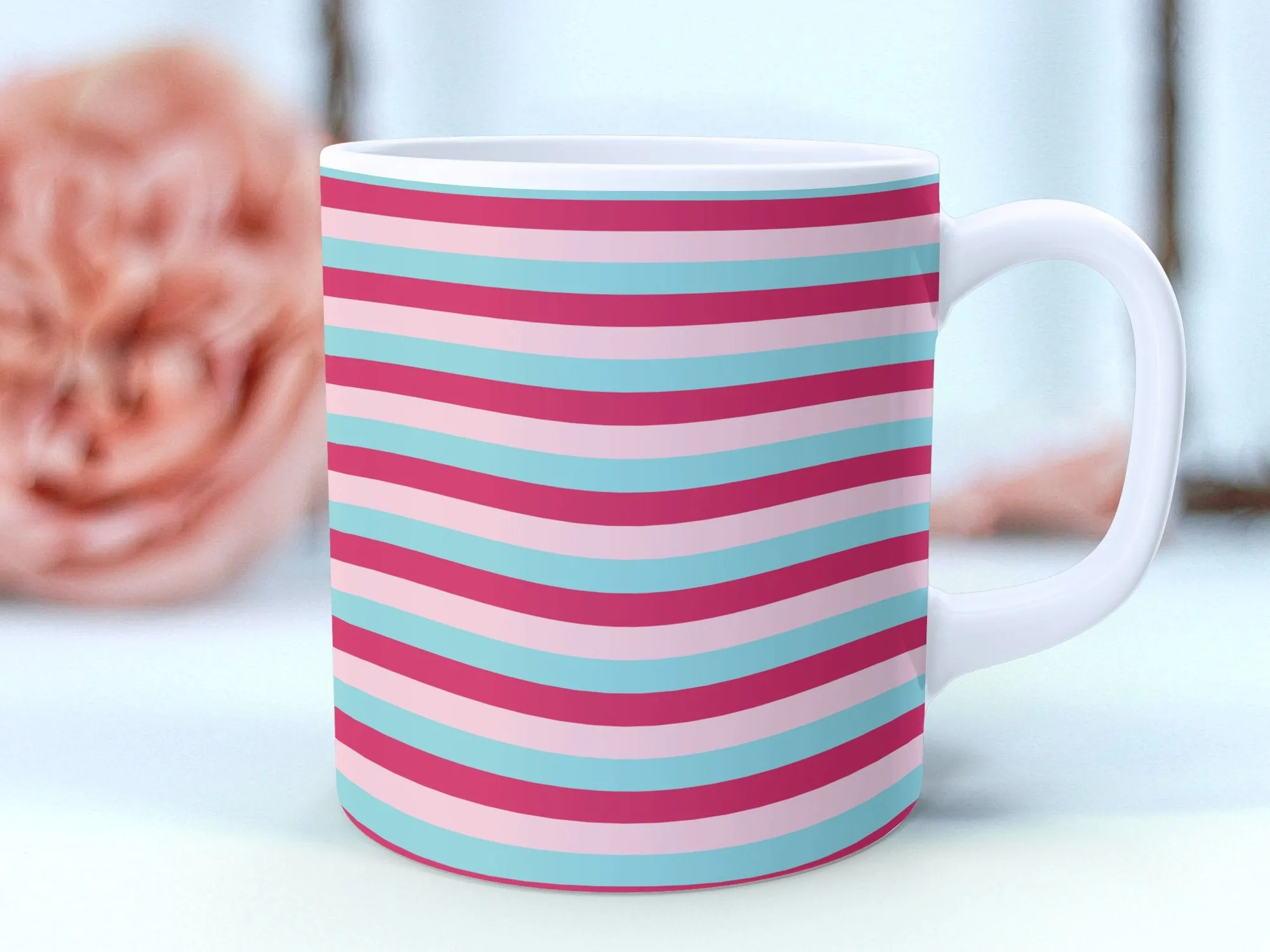 Striped Pattern Mug, Pink and Teal Stripes, Modern Design Coffee Cup, Trendy Home Office Drinkware, Unique Gift Idea, Stylish Ceramic Mug