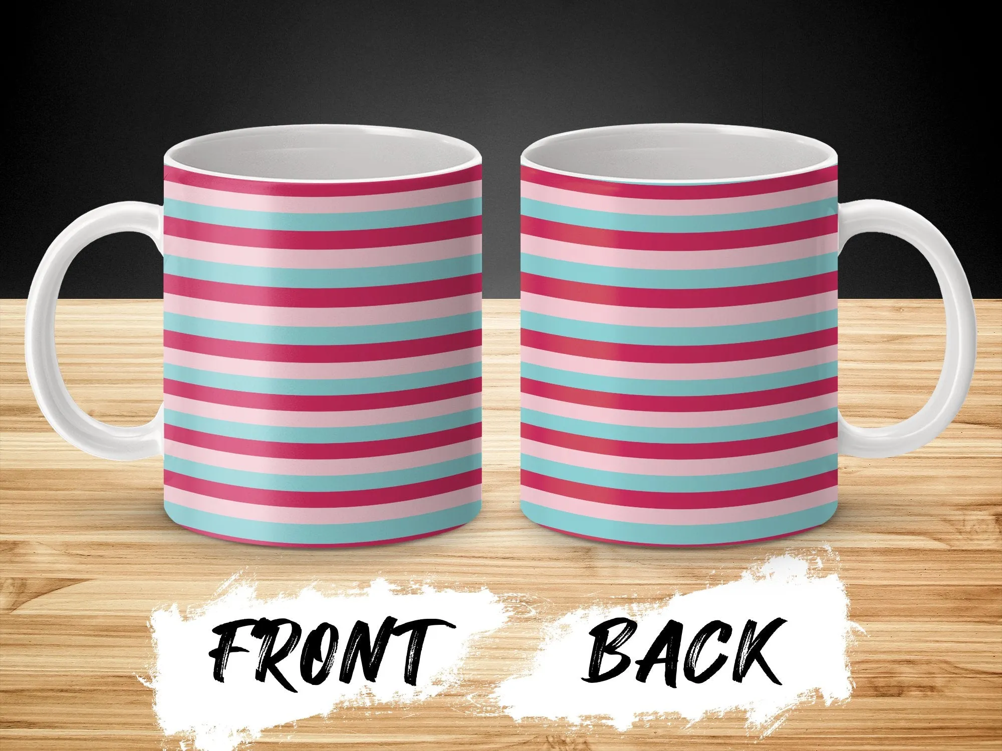 Striped Pattern Mug, Pink and Teal Stripes, Modern Design Coffee Cup, Trendy Home Office Drinkware, Unique Gift Idea, Stylish Ceramic Mug