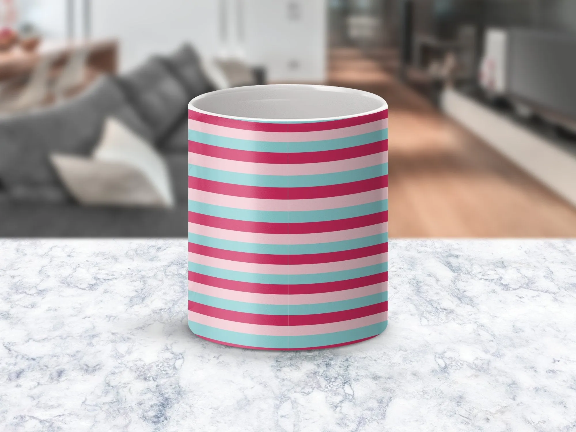 Striped Pattern Mug, Pink and Teal Stripes, Modern Design Coffee Cup, Trendy Home Office Drinkware, Unique Gift Idea, Stylish Ceramic Mug