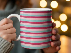 Striped Pattern Mug, Pink and Teal Stripes, Modern Design Coffee Cup, Trendy Home Office Drinkware, Unique Gift Idea, Stylish Ceramic Mug