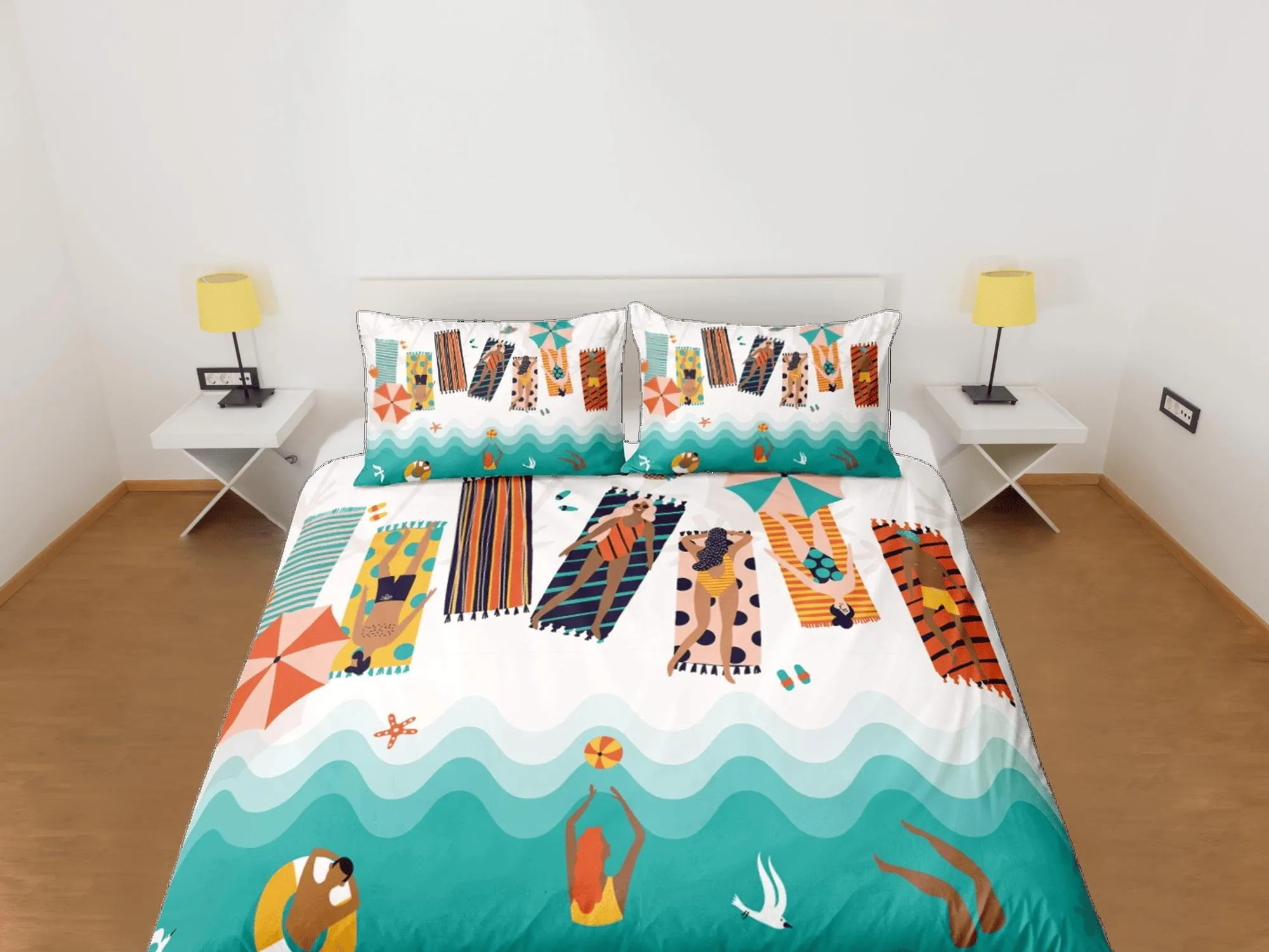 Summer beach mood duvet cover coastal grandma  bedding set full queen king, aesthetic room decor, ocean lover gift seaman, beach lover