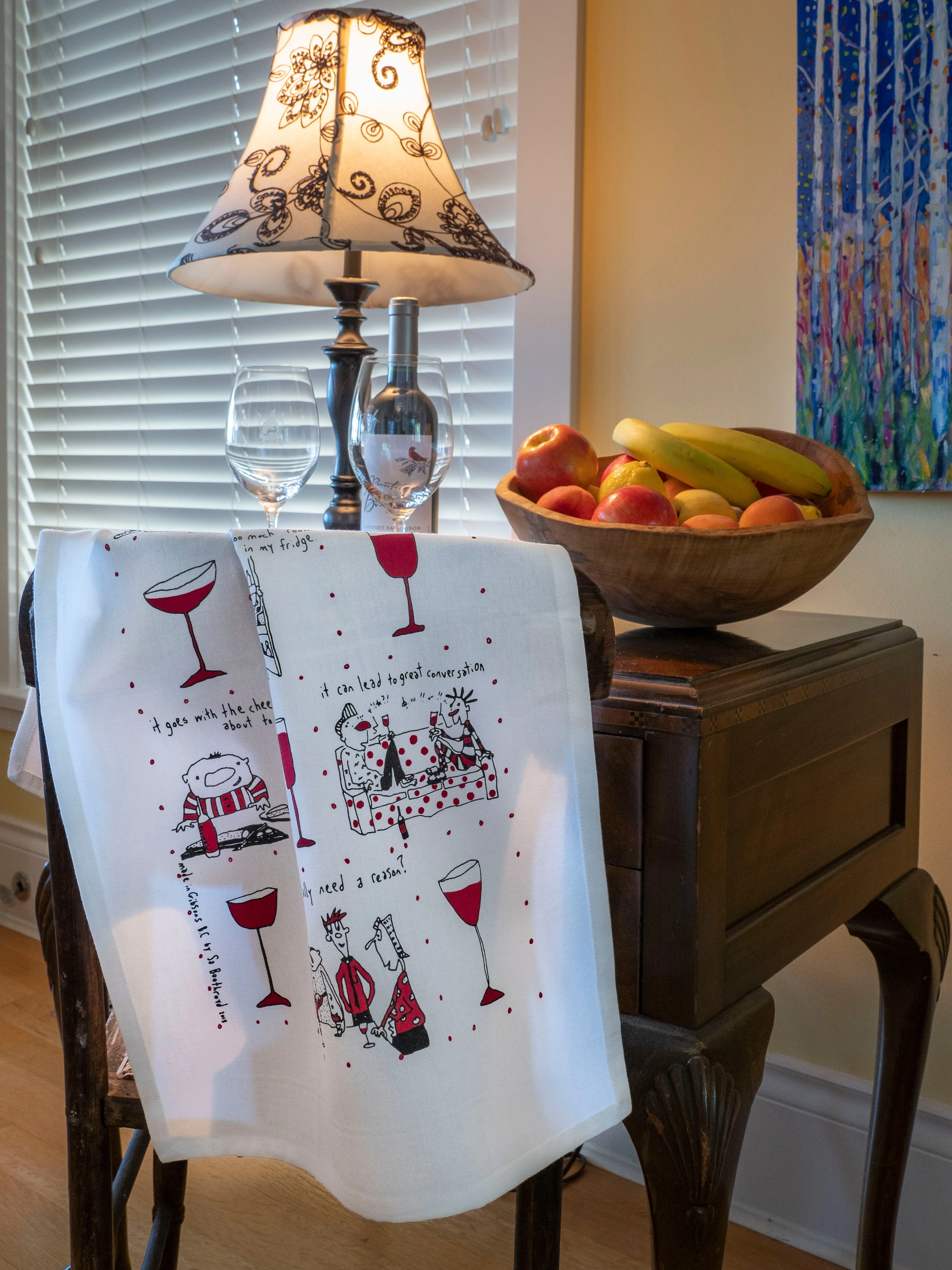 Tea Towel - Reasons to have a glass of wine (English & French)