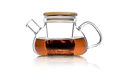 Te.Cha Glass Teapot Kettle with Glass Infuser and Bamboo Lid, 100% Microwave-Safe Borosilicate Glass Tea Pot, Clear (800 ML)