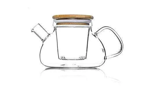 Te.Cha Glass Teapot Kettle with Glass Infuser and Bamboo Lid, 100% Microwave-Safe Borosilicate Glass Tea Pot, Clear (800 ML)