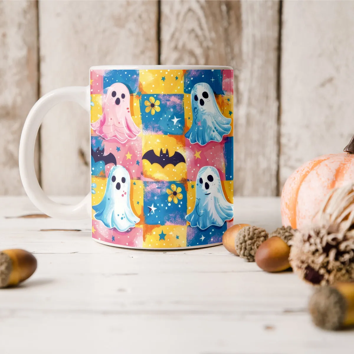 Teesdily | Flower Cute Ghost Ceramic Mug, Happy Halloween Ceramic Mug, Halloween Decor Gifts, Spooky Ghost Mug, Boo Cute Mug