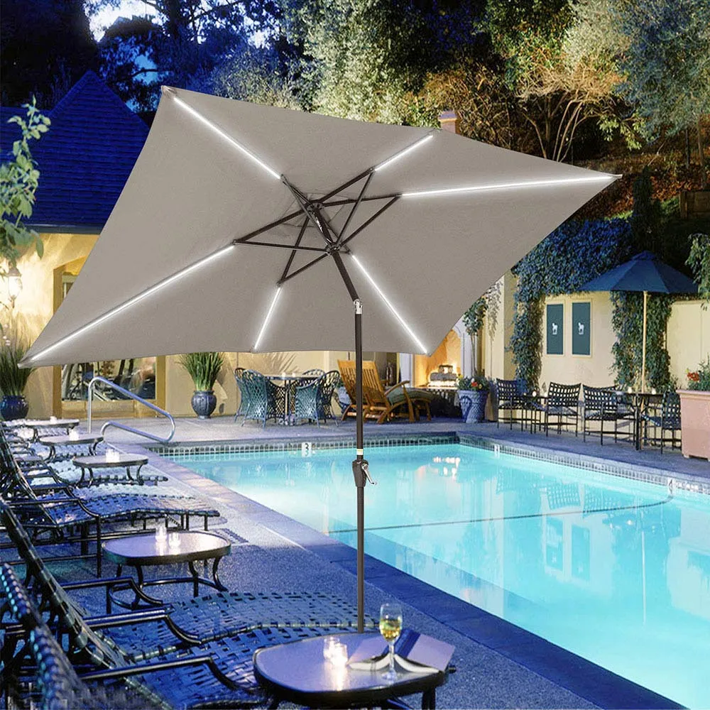 TheLAShop Rectangular Patio Umbrella Tilt Umbrella w/ Lights 10x6.5 ft 6-Rib