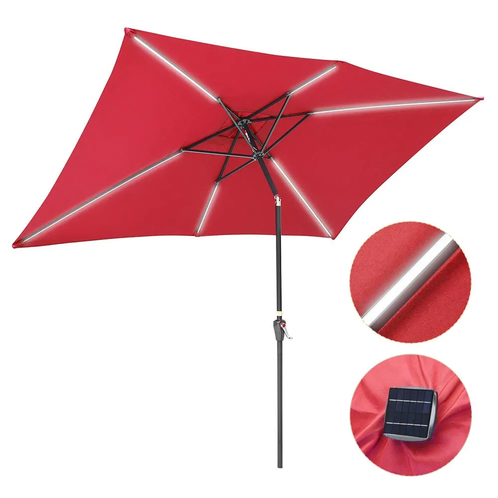 TheLAShop Rectangular Patio Umbrella Tilt Umbrella w/ Lights 10x6.5 ft 6-Rib