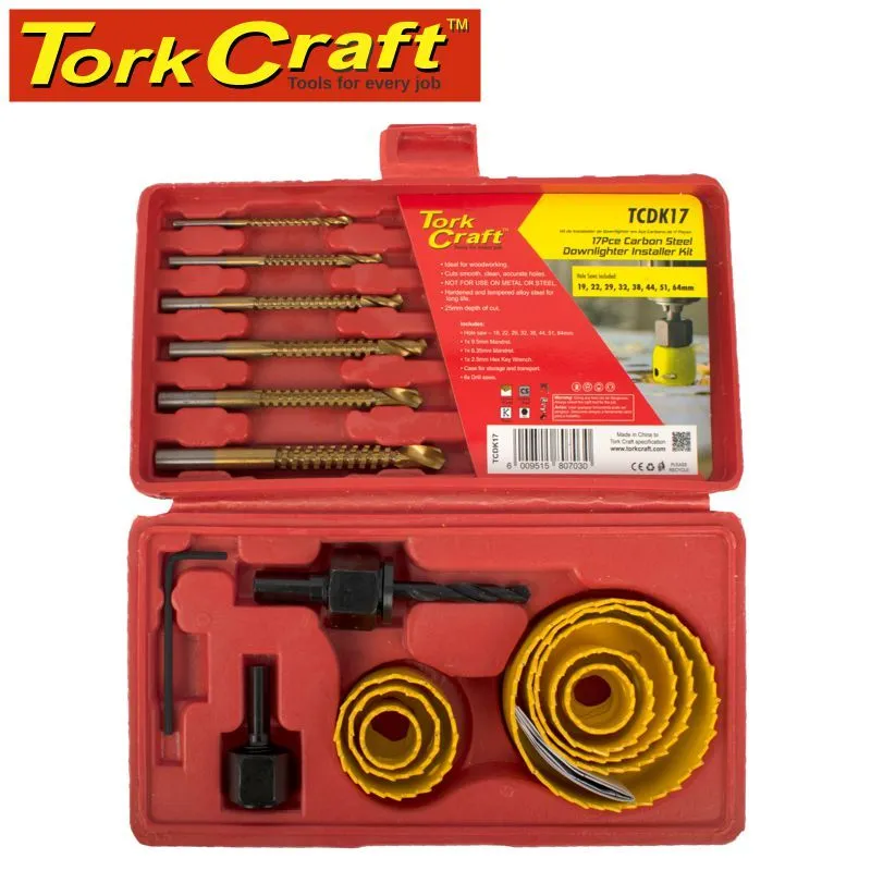 TORK CRAFT DOWNLIGHTER INSTALLERS KIT W/DR.SAWS 17PCE TCDK17