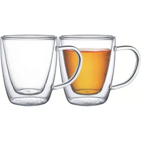 Tramontina Brazil  2 Pieces 270ml Double Walled Glass Coffee and Tea Cup Set with Handles