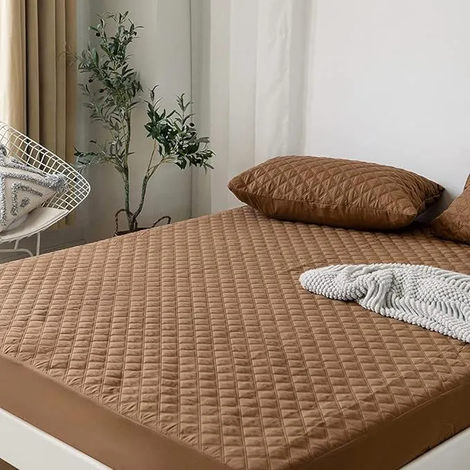 Ultrasonic Microfiber Waterproof Mattress Cover -  Brown