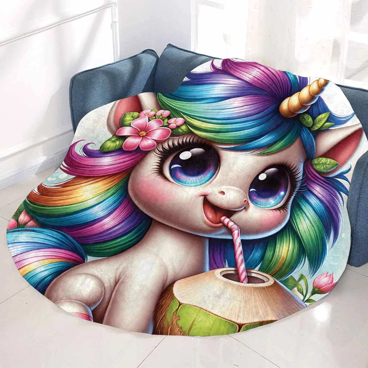 Unicorn_Awd35130  Circular Micro Fleece Blanket 47"