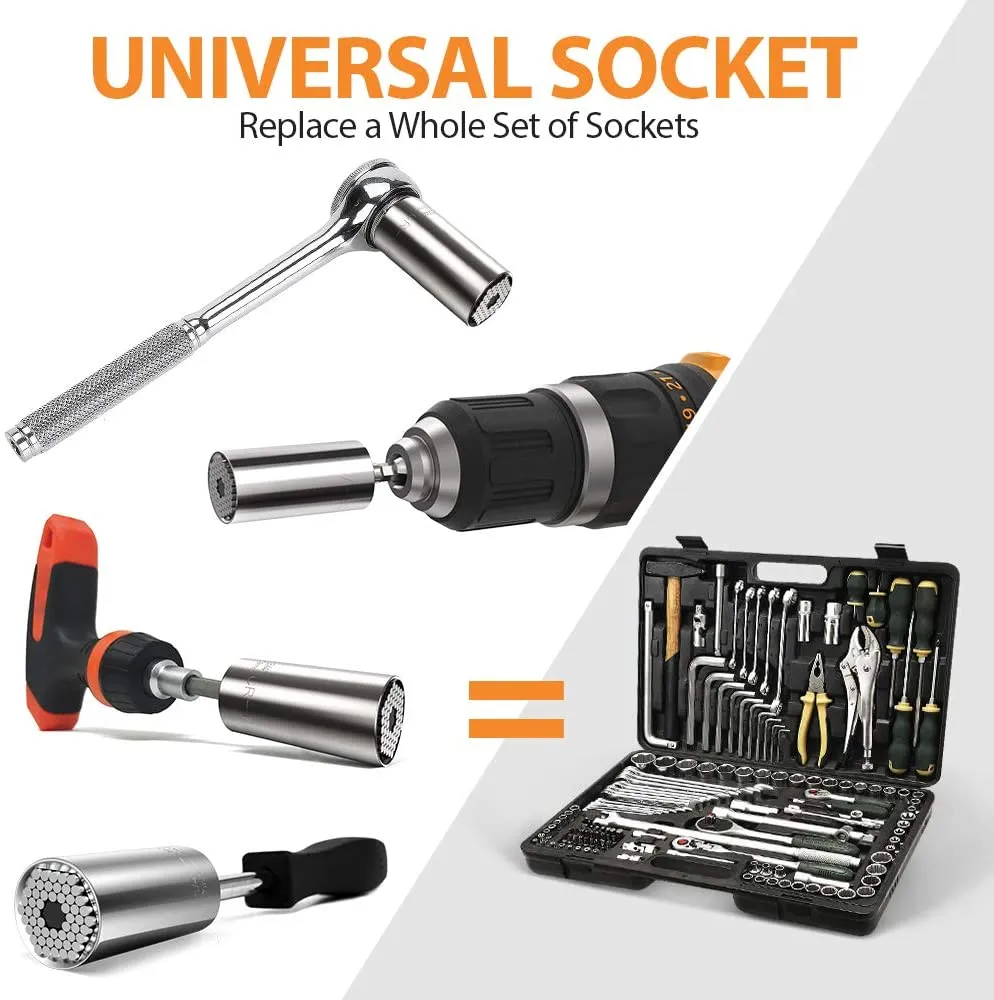 Universal Socket Wrench - Super Socket Wrench Head Set 7-19mm Power Drill Adapter Ratchet