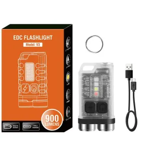 V3 EDC Keychain Light Flashlight Portable Mini Torch 900 Lumens USB Rechargeable Outdoor Emergency Work Light Camping Lantern