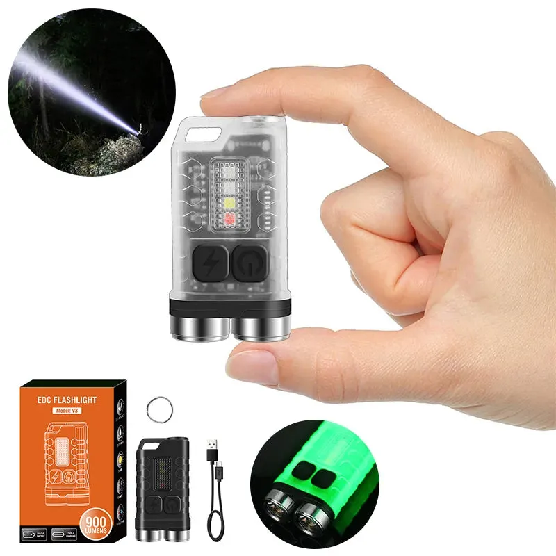 V3 EDC Keychain Light Flashlight Portable Mini Torch 900 Lumens USB Rechargeable Outdoor Emergency Work Light Camping Lantern