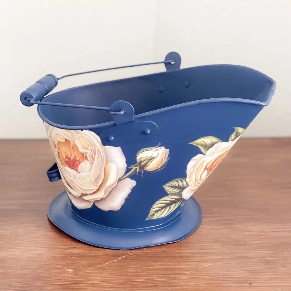 Vintage Coal Bucket - Blue Floral