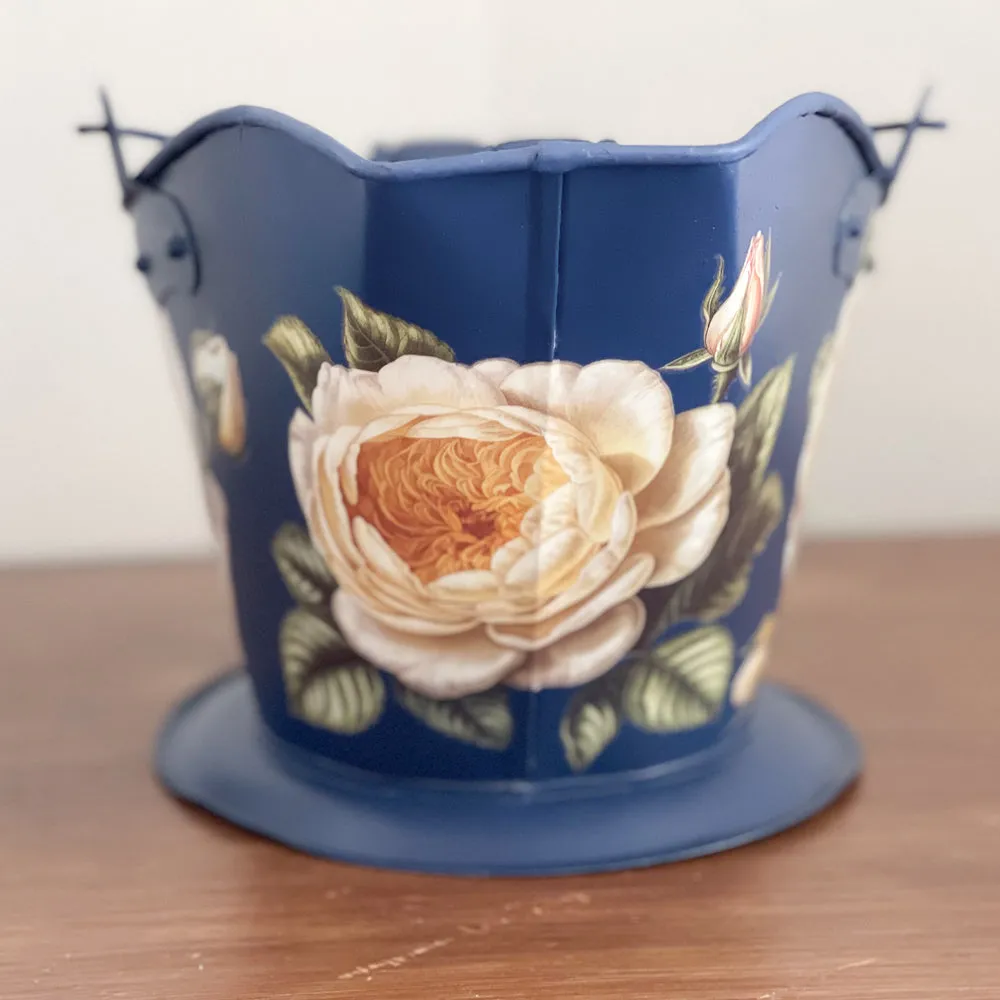 Vintage Coal Bucket - Blue Floral