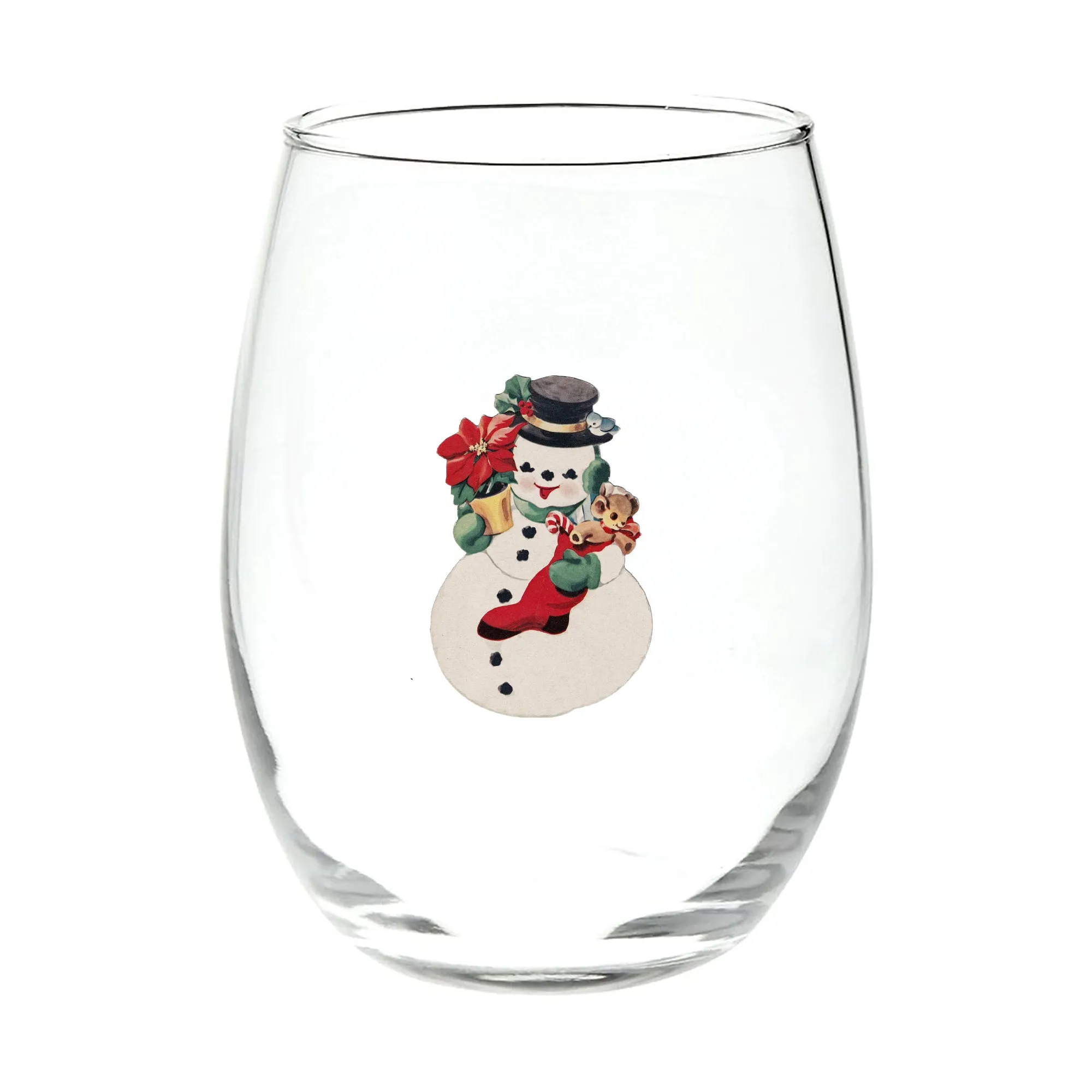 Vintage Snowman Stemless Wine Glass