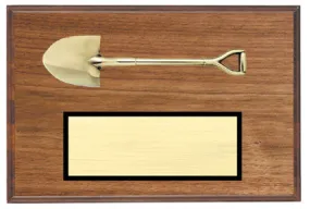 Walnut Veneer Plaque with Shovel 9 inch x 12 inch