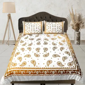 White bronze bandana paisley duvet cover set, aesthetic room decor bedding set full, king, queen size, abstract boho bedspread, luxury cover