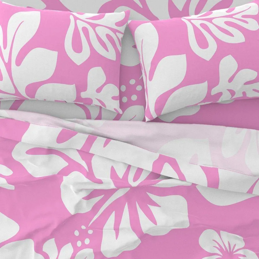 White Hawaiian Flowers on Soft Pink Sheet Set from Surfer Bedding™️ Large Scale