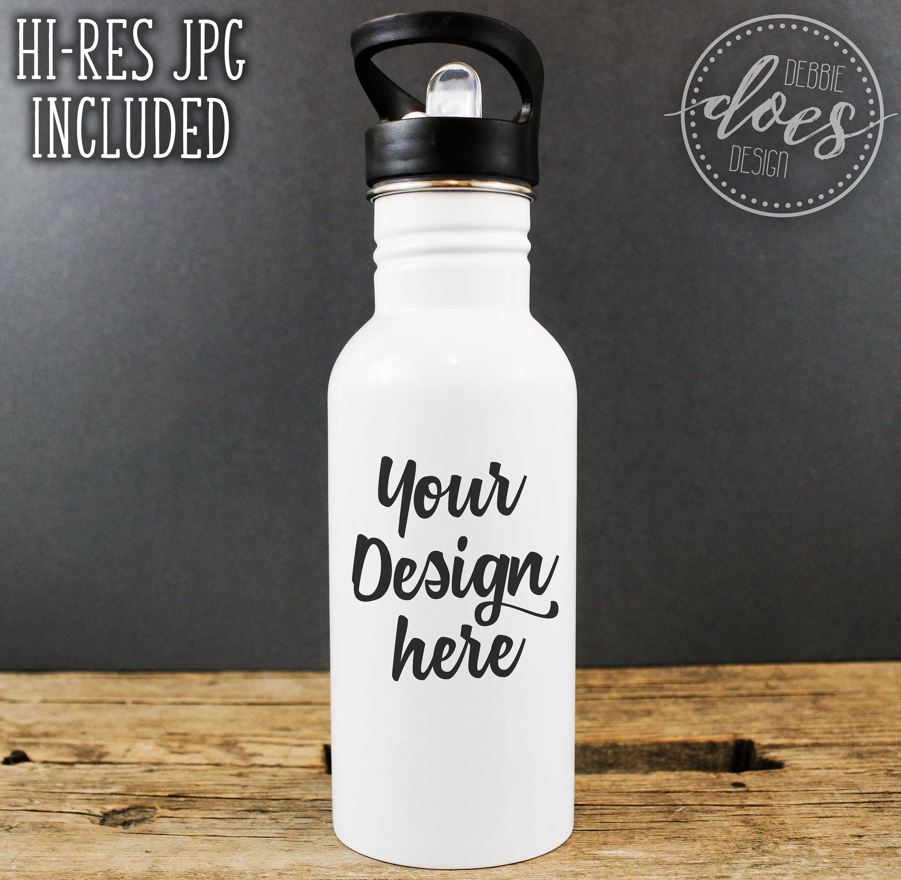 White Sublimation Water Bottle with Straw Mockup 17