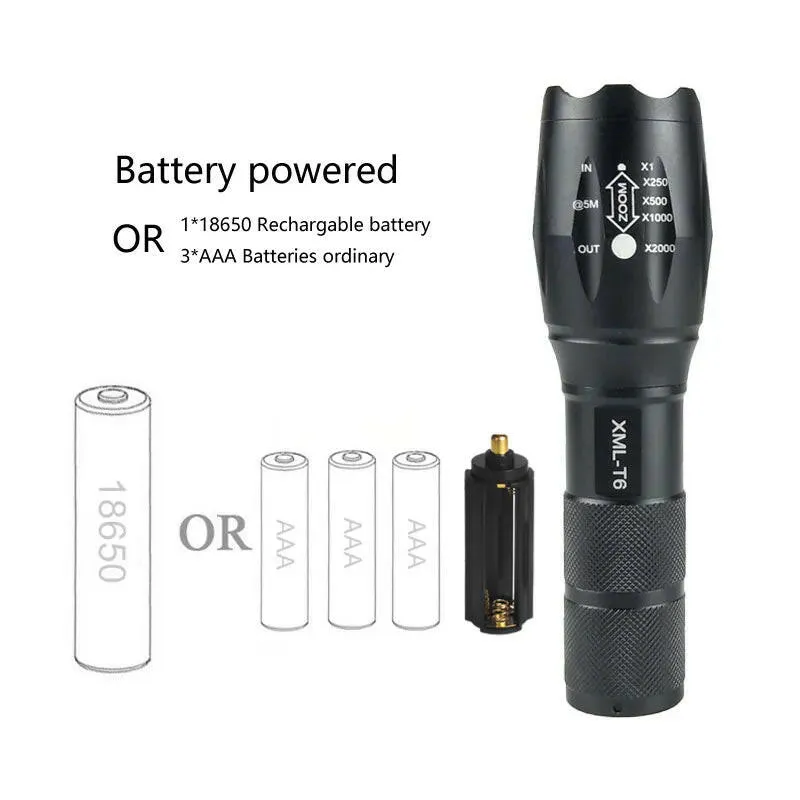 XML-T6 LED Powerful Flashlight Waterproof Lantern Torch Use 18650 Rechargeable Battery Portable Camping Tactical Flash Light