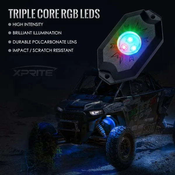 Xprite Victory Series Bluetooth Multi-Color RGB LED Rock Lights - 4pc / 6pc