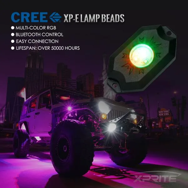 Xprite Victory Series Bluetooth Multi-Color RGB LED Rock Lights - 4pc / 6pc