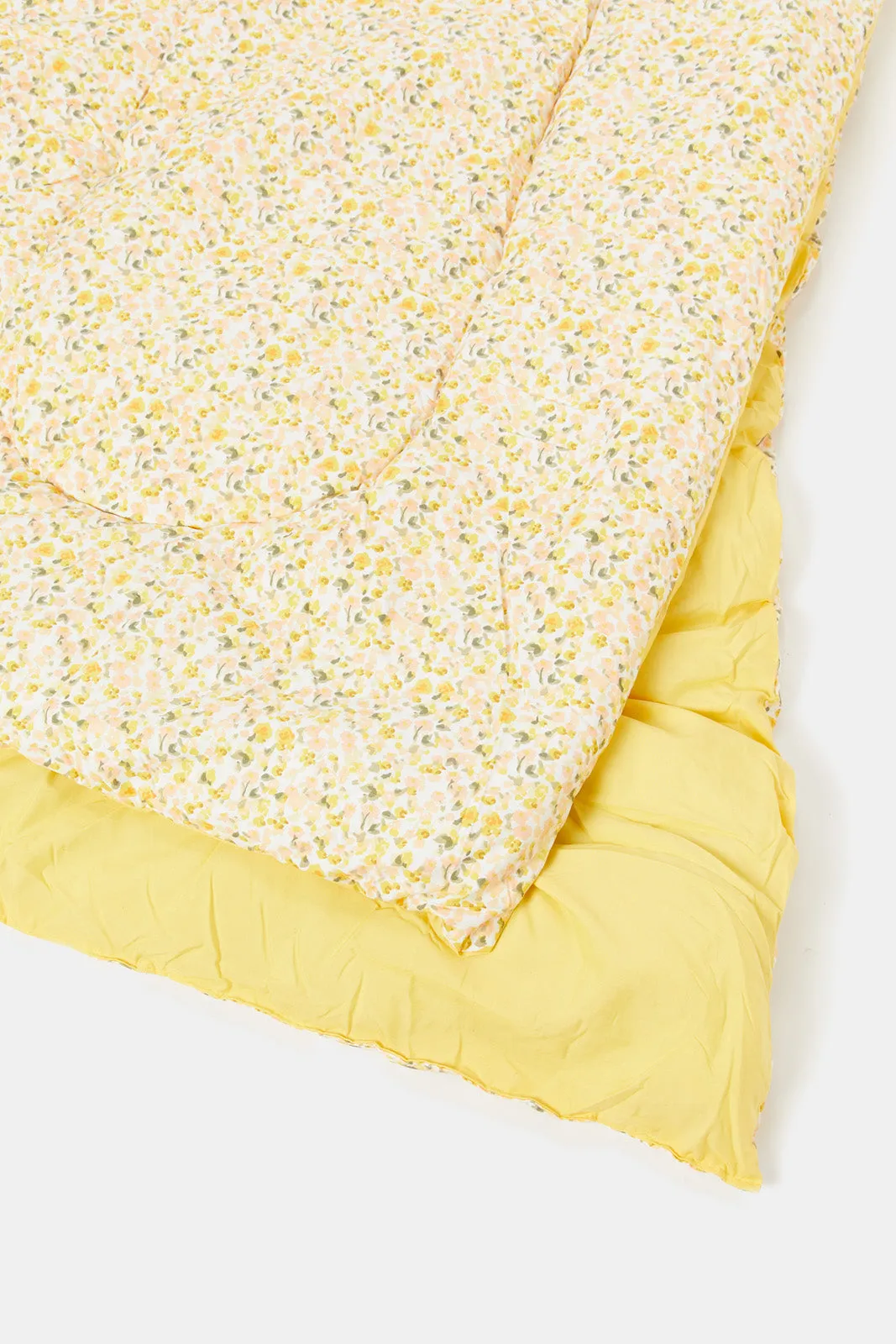 Yellow 4 Piece Floral Printed Comforter Set (Double Size)