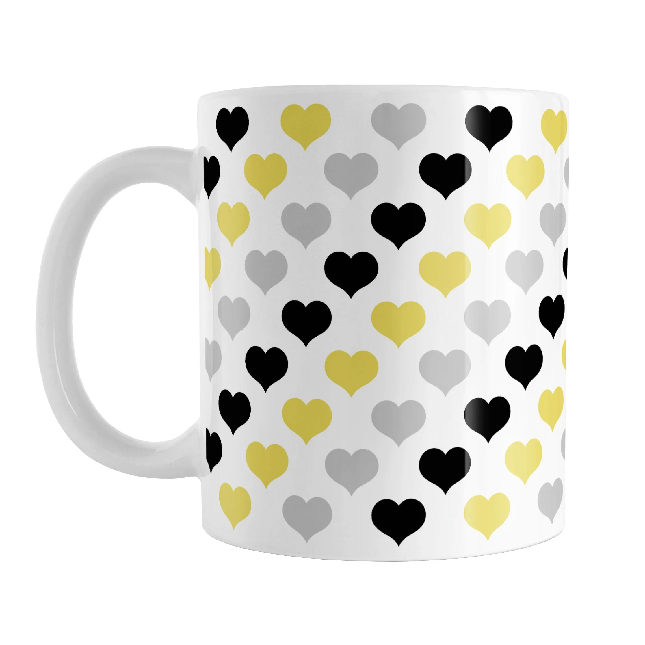 Yellow Black Gray Hearts Pattern Mug