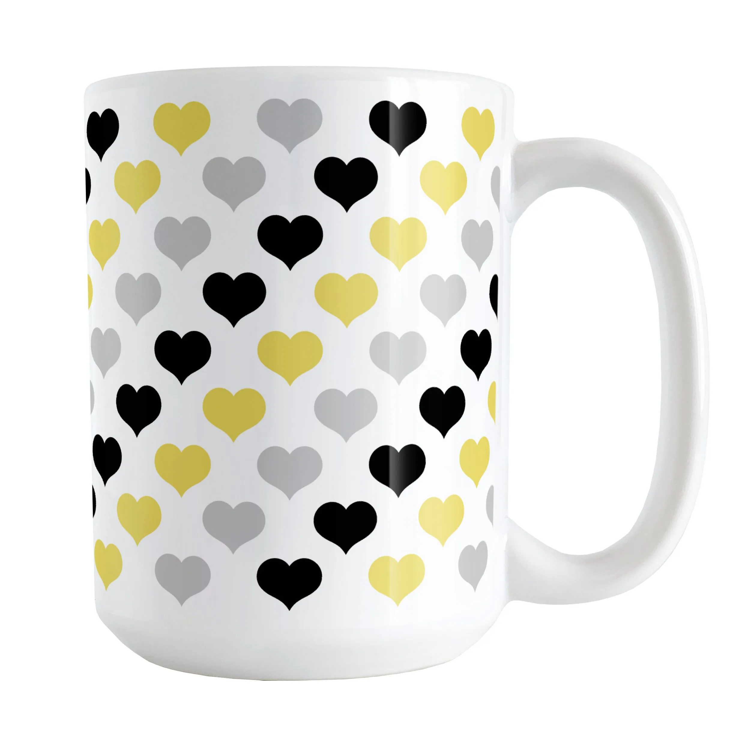 Yellow Black Gray Hearts Pattern Mug