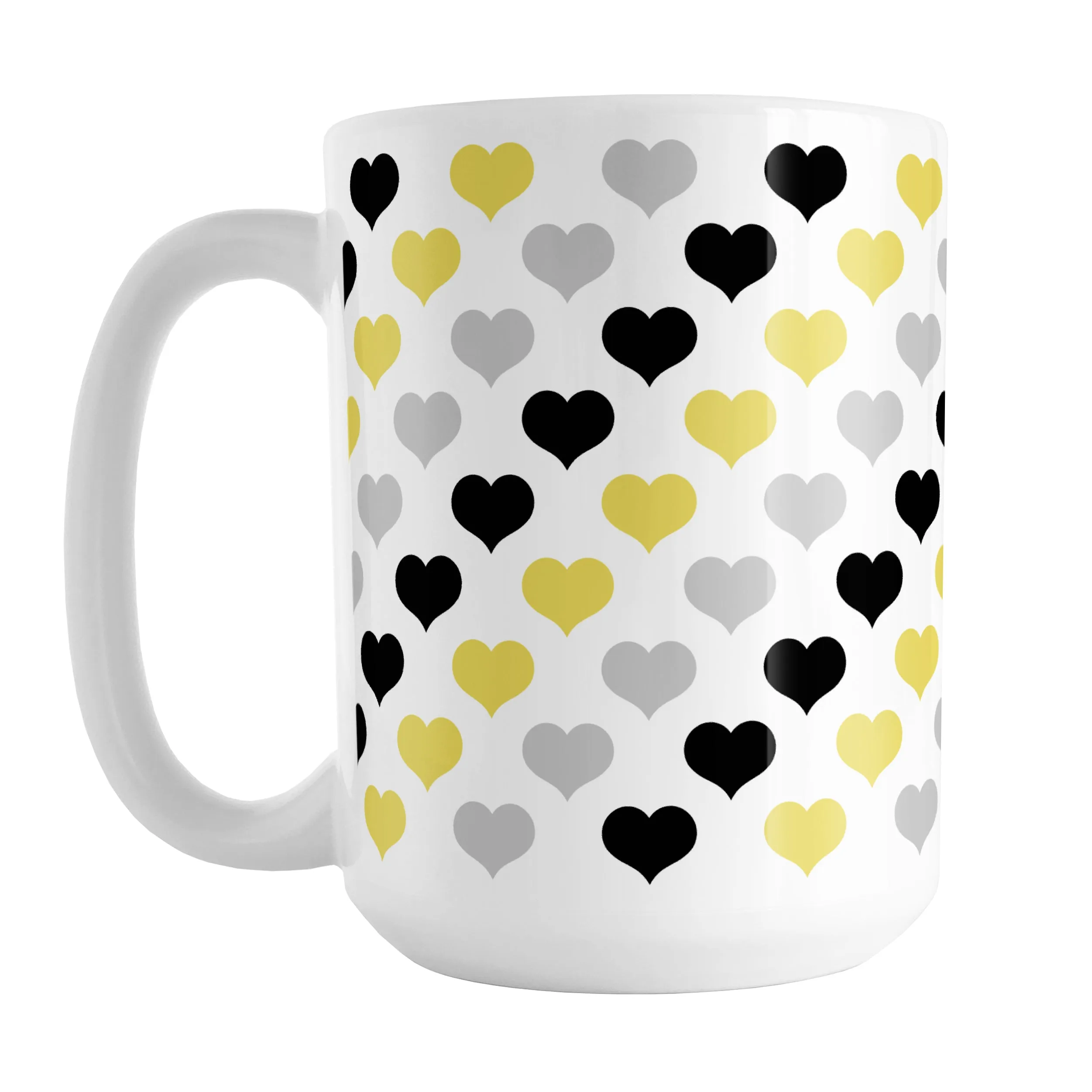 Yellow Black Gray Hearts Pattern Mug