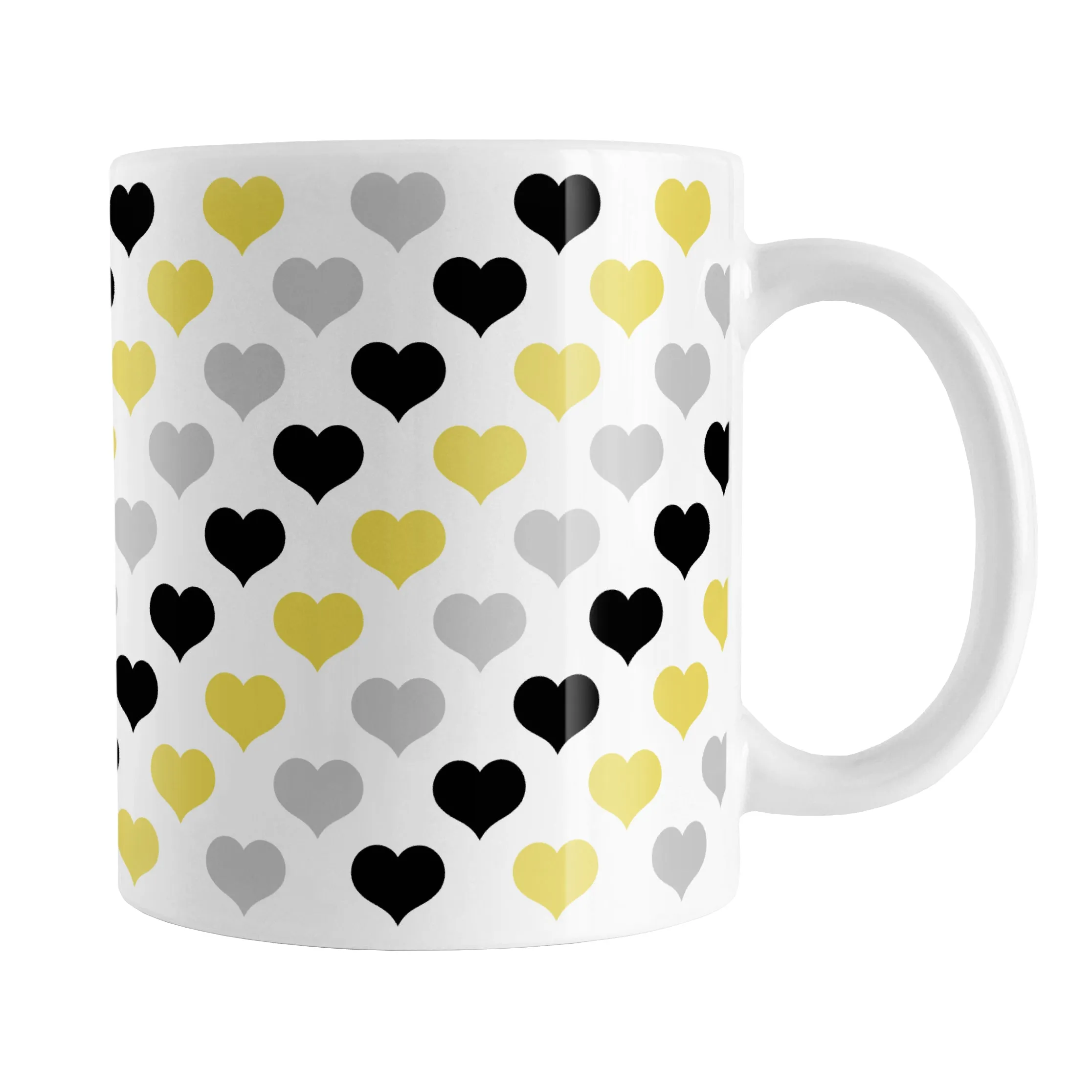 Yellow Black Gray Hearts Pattern Mug