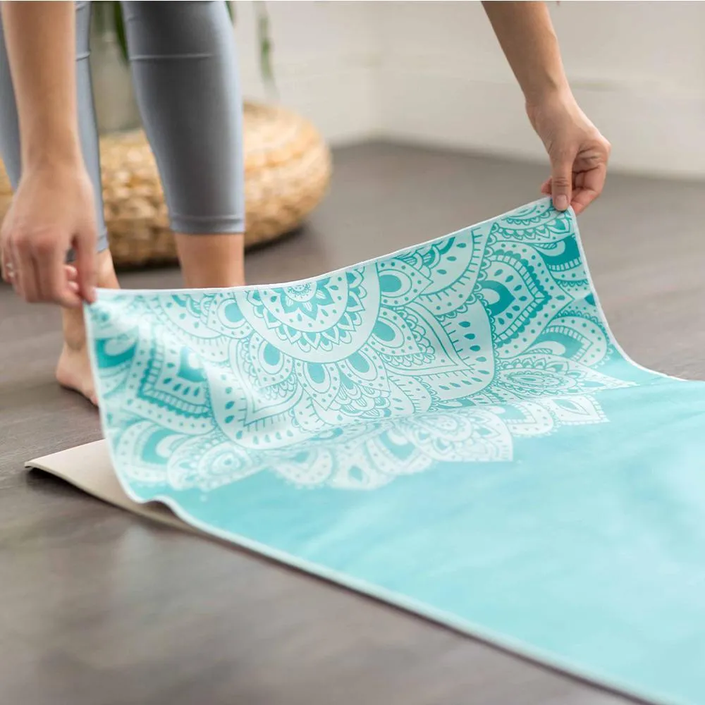 Yoga Mat Towel - Mandala Turquoise - Ultra-Grippy, Moisture Absorbing & Quick-Dry