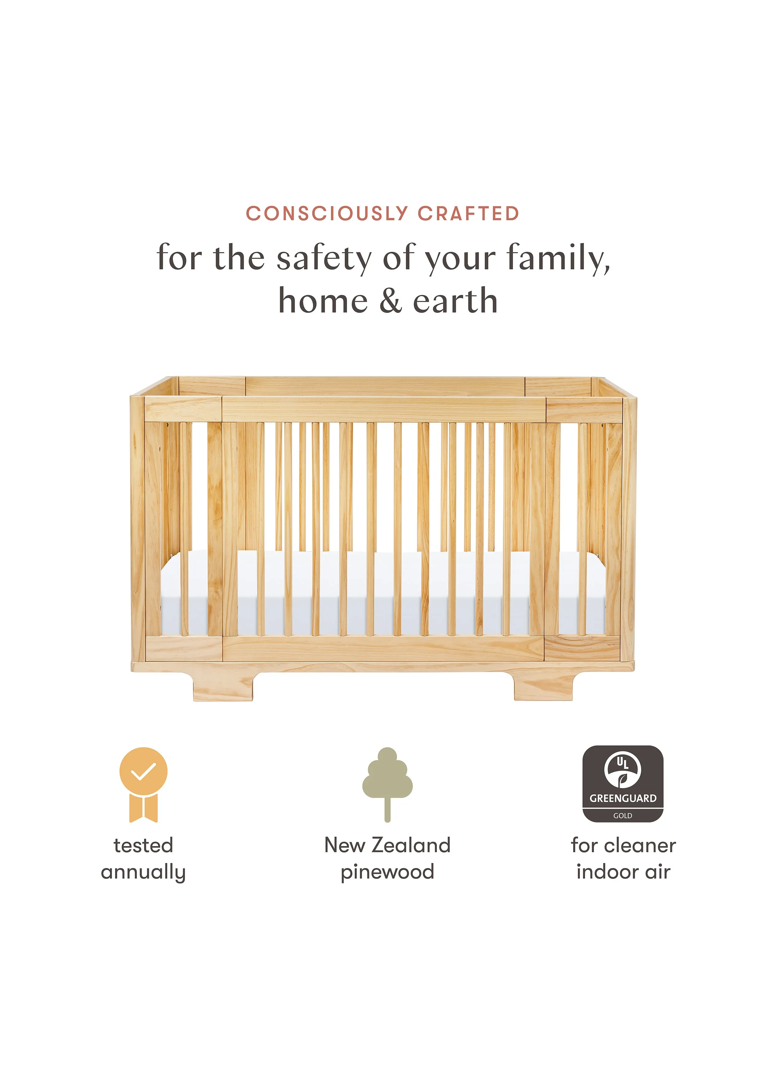 YUZU 8-IN-1 CONVERTIBLE CRIB WITH ALL AGES CONVERSION KITS - NATURAL