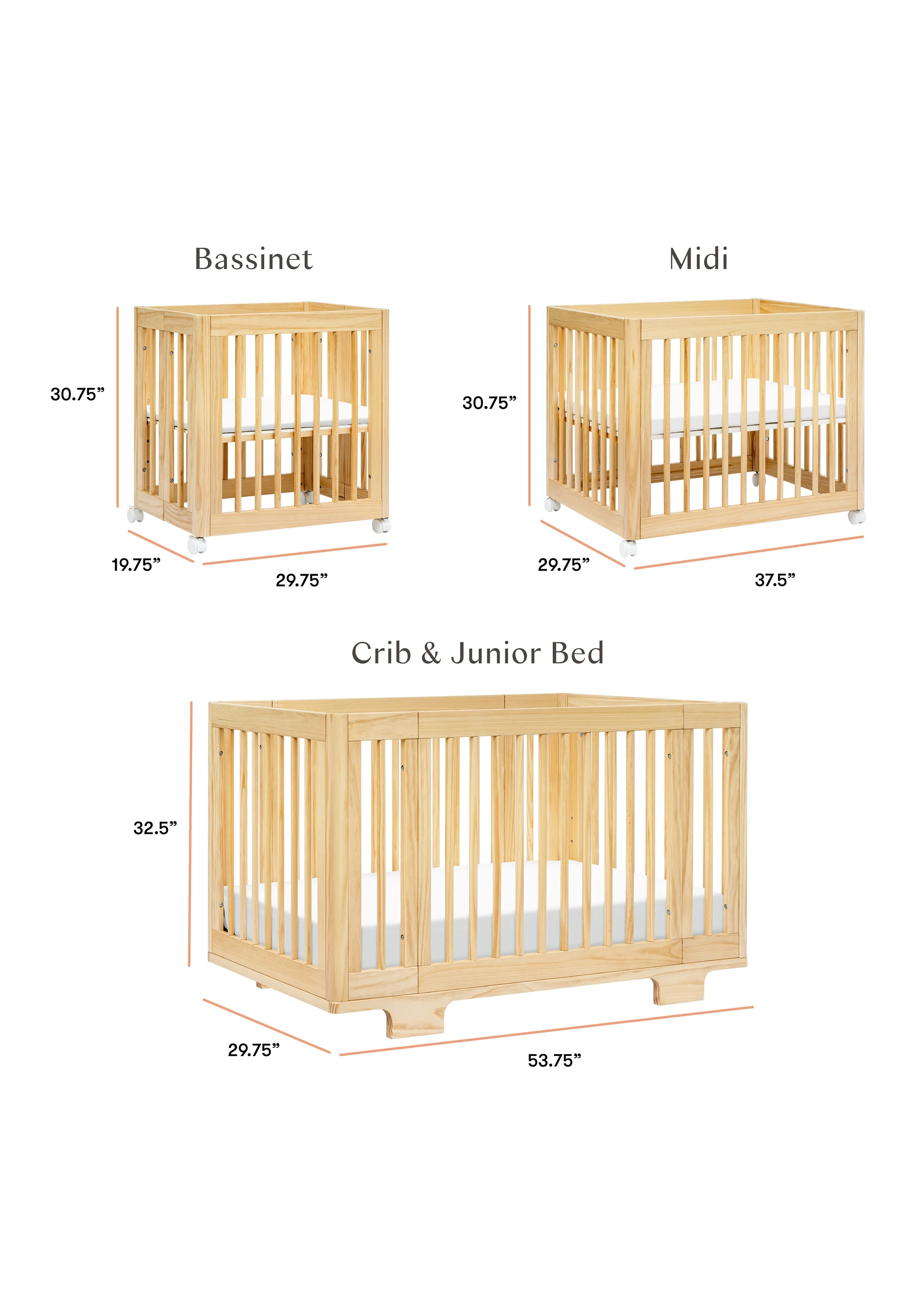 YUZU 8-IN-1 CONVERTIBLE CRIB WITH ALL AGES CONVERSION KITS - NATURAL