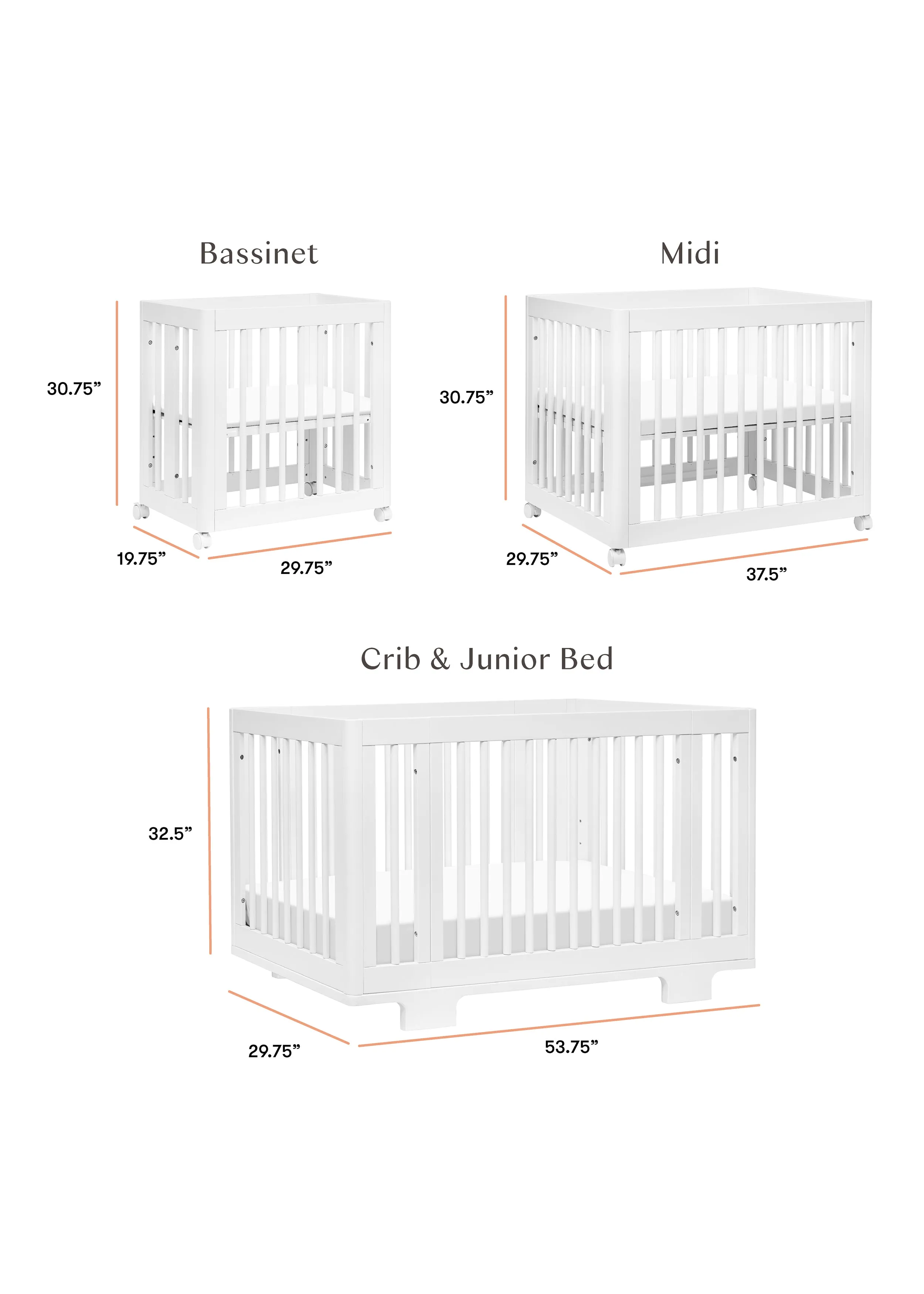 YUZU 8-IN-1 CONVERTIBLE CRIB WITH ALL AGES CONVERSION KITS - WHITE