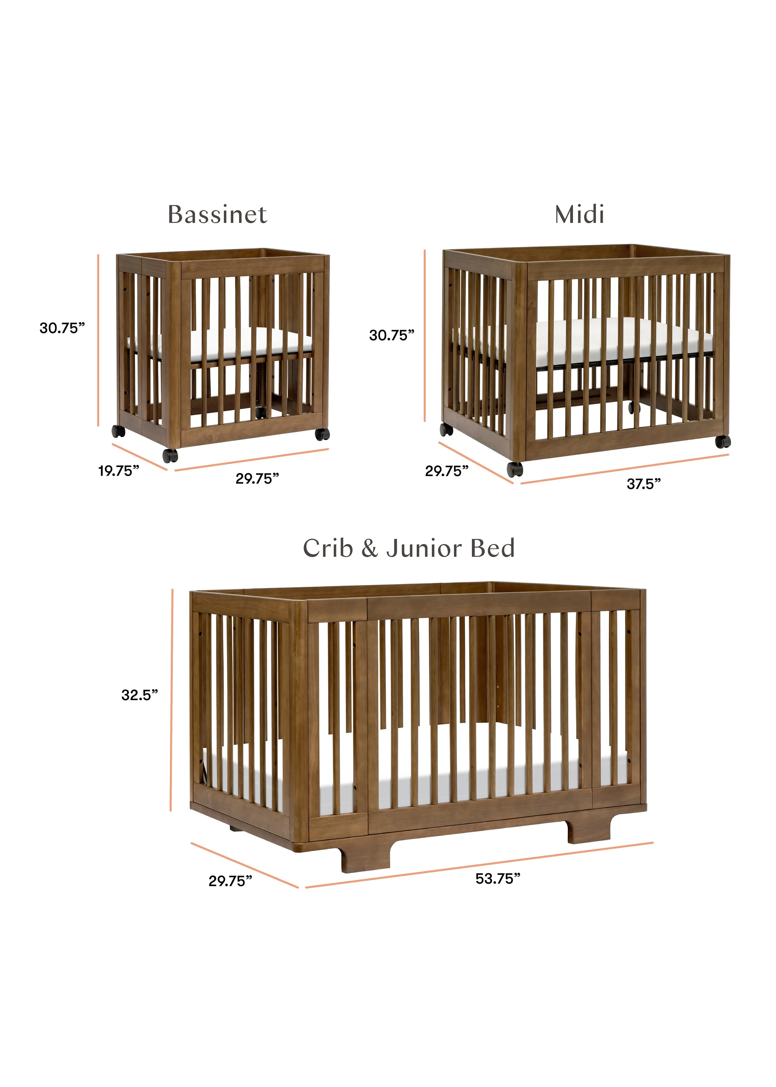 YUZU 8-IN-1 CONVERTIBLE CRIB WITH ALL AGES CONVERSION KITS - WHITE